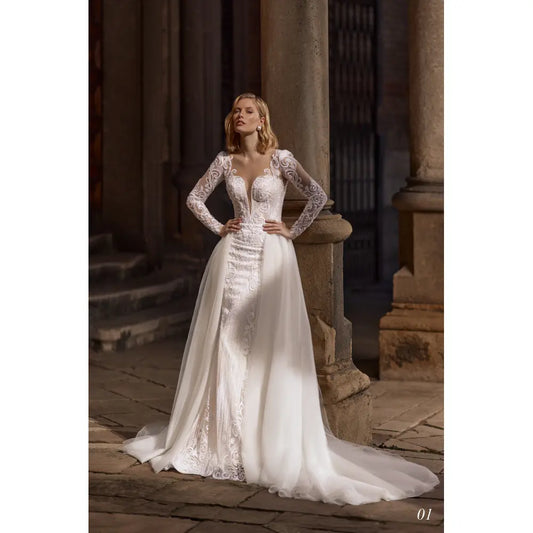 Rochie mireasa 2 in 1 sirena cu fusta detasabila 24-01 - Simone Boutique rochii de mireasa Sibiu