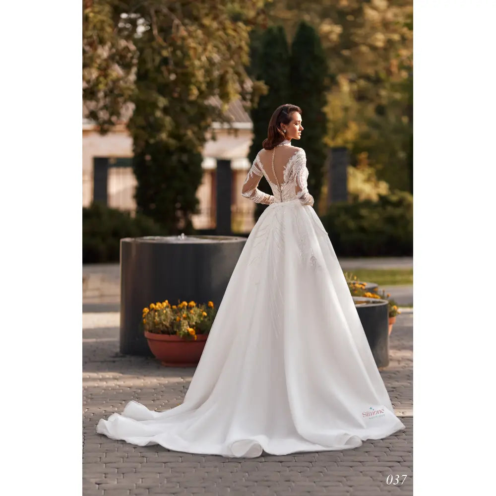 Rochie mireasa 2 in 1 sirena cu maneci lungi si fusta detasabila 24-37 - Simone Boutique rochii de mireasa Sibiu