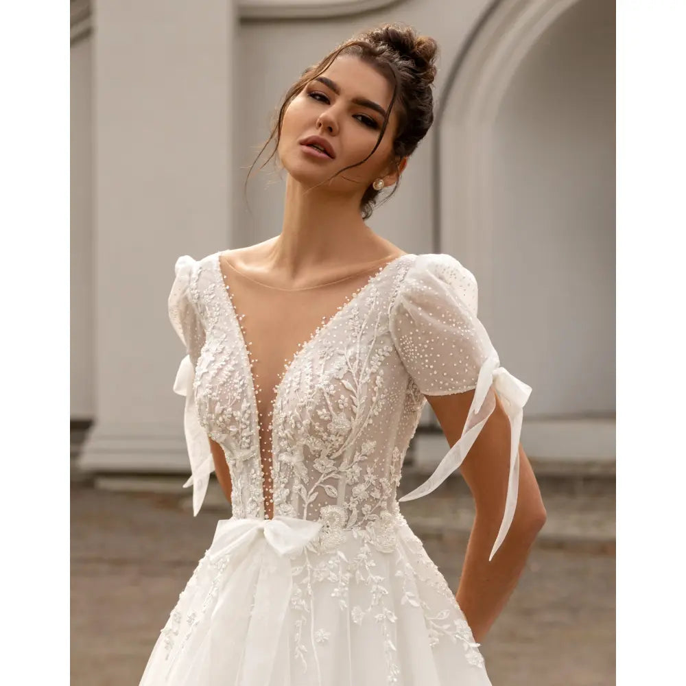 Rochie mireasa A-line cu decolteu in V 23-11 - Simone Boutique rochii de mireasa Sibiu