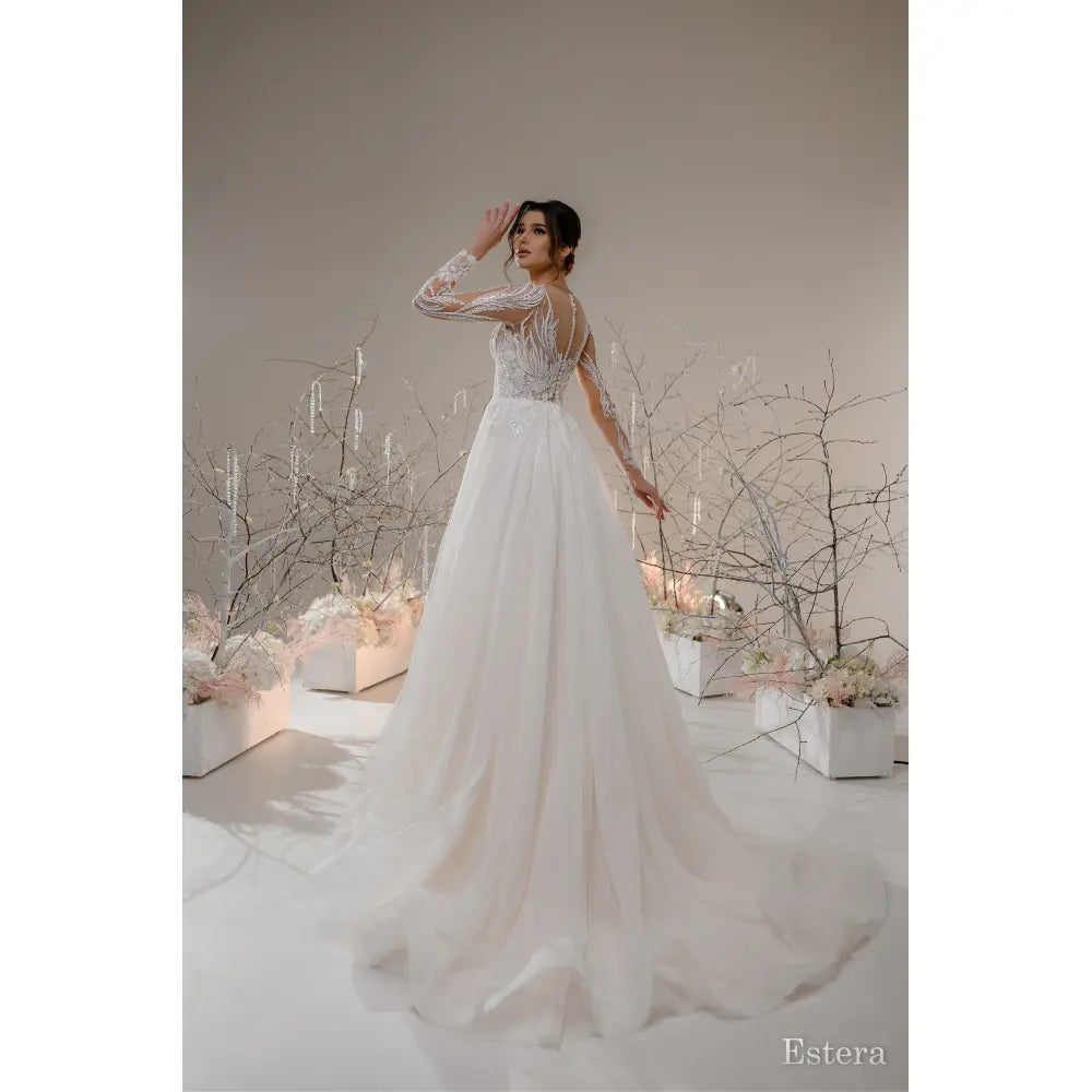 Rochie mireasa A-line cu decolteu inimioara si maneci lungi – Estera - Simone Boutique rochii de mireasa Sibiu