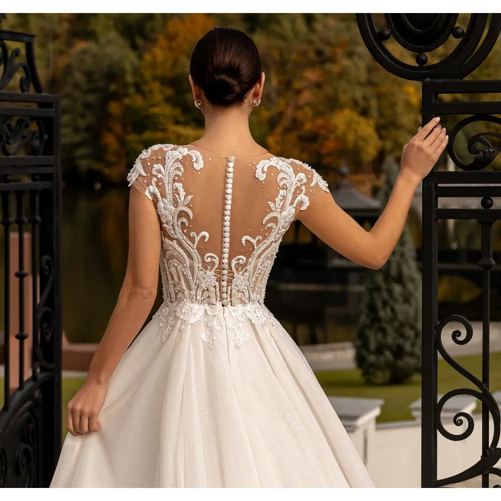 Rochie mireasa A-line cu maneca cazuta 23-16 - Simone Boutique rochii de mireasa Sibiu