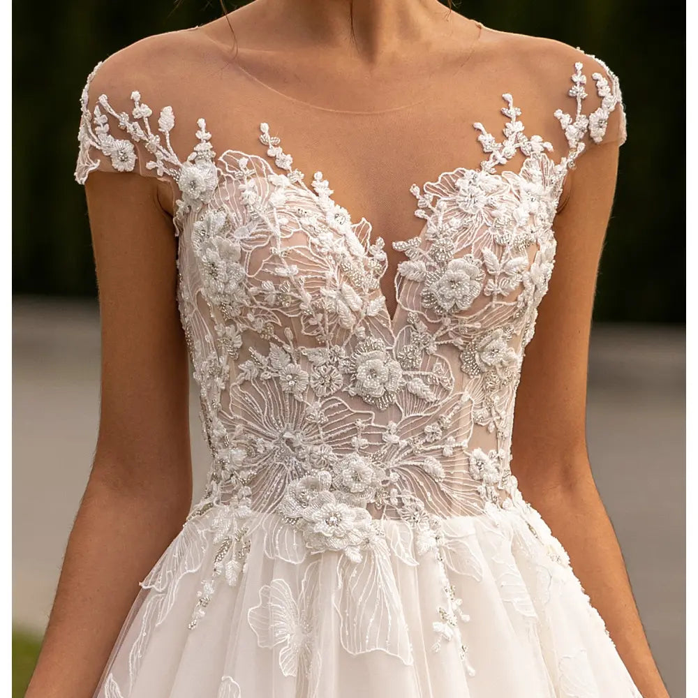 Rochie mireasa A-line cu maneca cazuta 23-41 - Simone Boutique rochii de mireasa Sibiu
