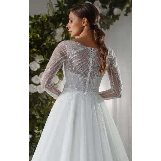 Rochie mireasa A-line cu maneca lunga 23-Roxana - Simone Boutique rochii de mireasa Sibiu