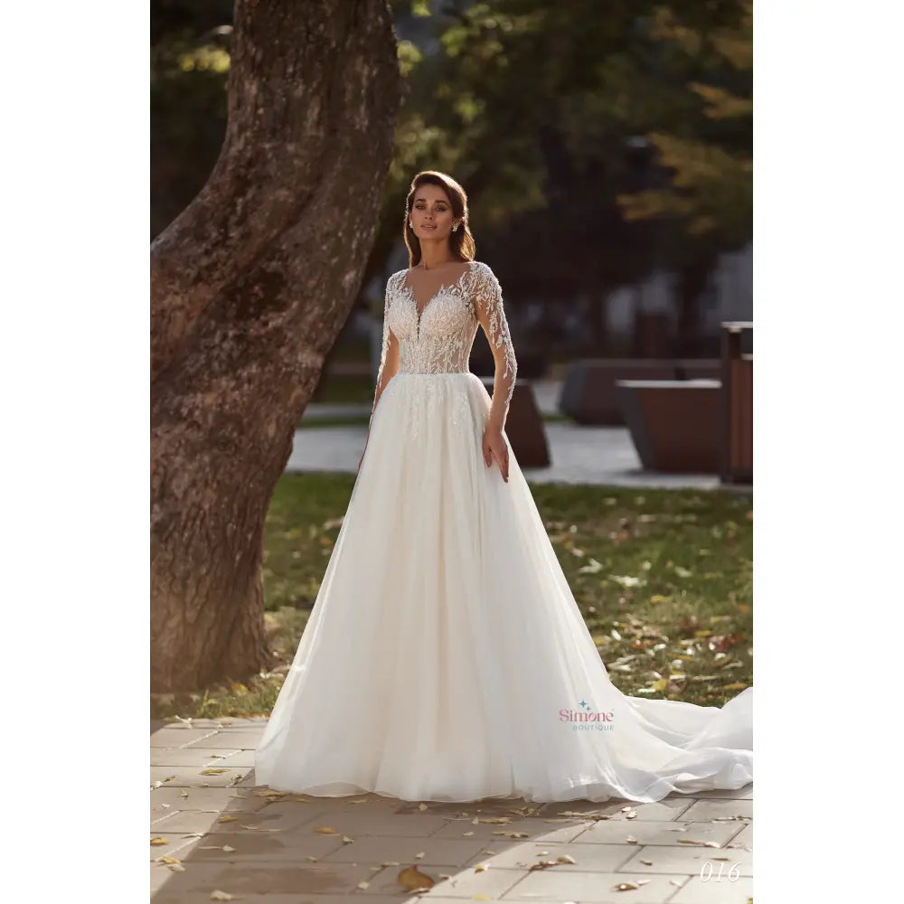 Rochie mireasa A-line cu maneci lungi 24-16 - Simone Boutique rochii de mireasa Sibiu