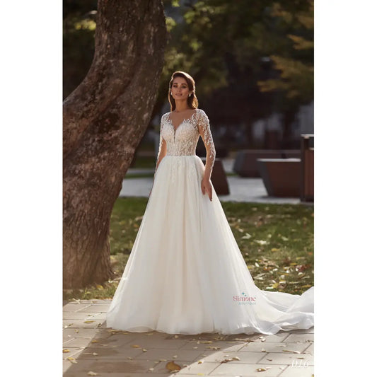 Rochie mireasa A-line cu maneci lungi 24-16 - Simone Boutique rochii de mireasa Sibiu