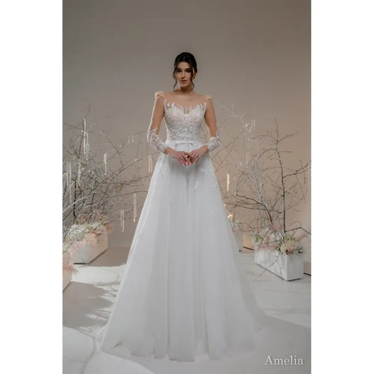 Rochie mireasa A-line cu maneci lungi - Amelia - Simone Boutique rochii de mireasa Sibiu