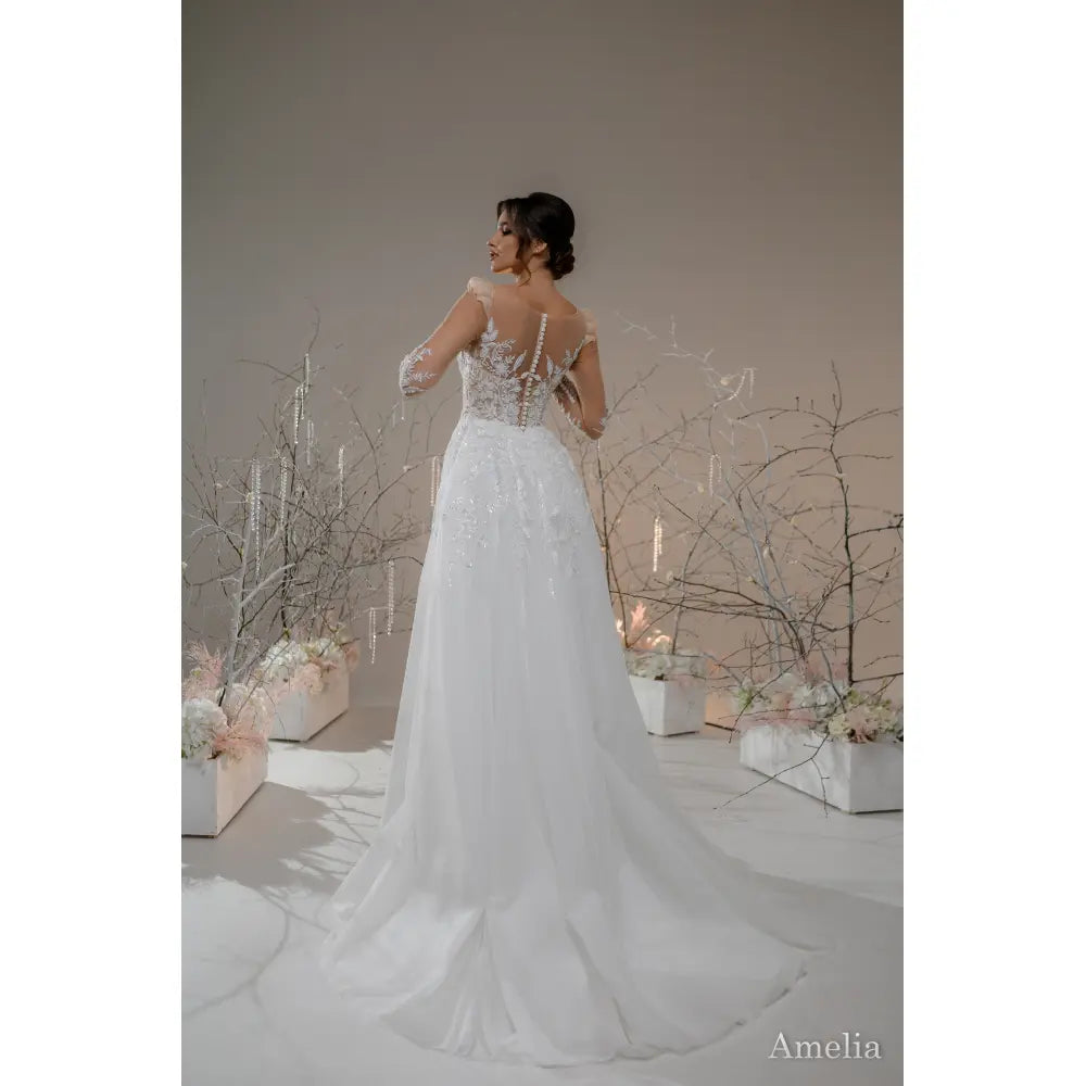Rochie mireasa A-line cu maneci lungi - Amelia - Simone Boutique rochii de mireasa Sibiu
