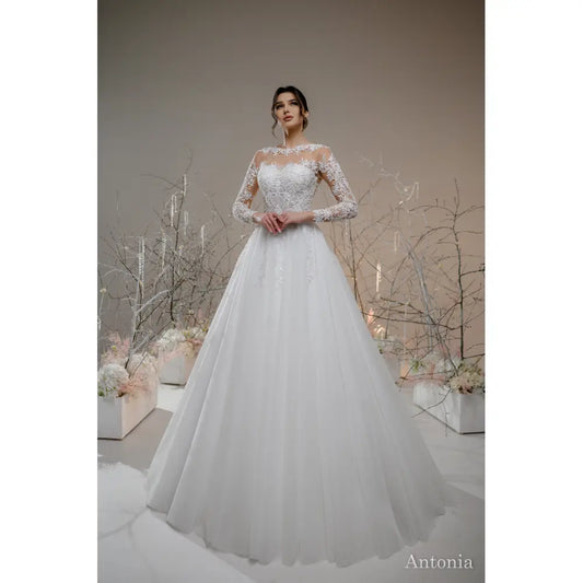 Rochie mireasa A-line cu maneci lungi - Antonia - Simone Boutique rochii de mireasa Sibiu