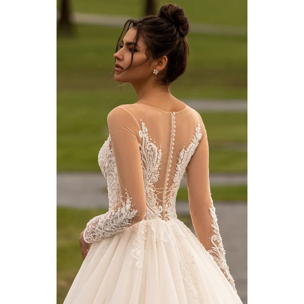 Rochie mireasa A-line cu medalion la gat 23-38 - Simone Boutique rochii de mireasa Sibiu