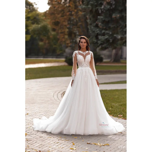 Rochie mireasa A-line cu medalion la gat 24-14 - Simone Boutique rochii de mireasa Sibiu