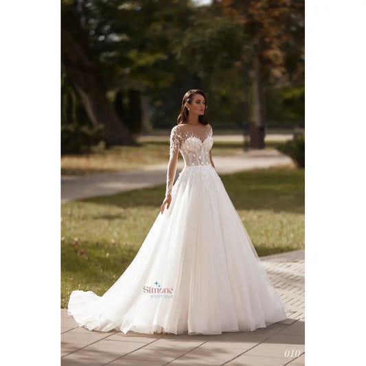 Rochie mireasa A-line cu trena si maneci lungi 24-10 - Simone Boutique rochii de mireasa Sibiu