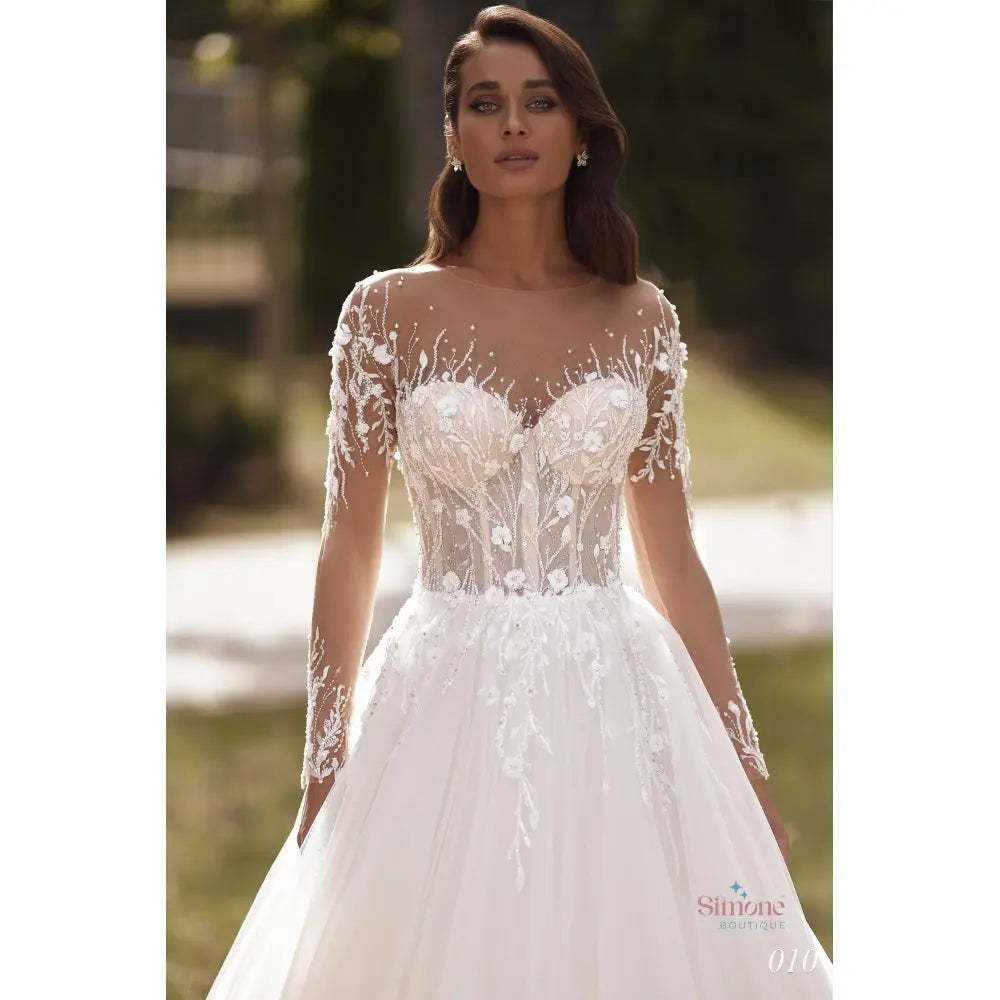 Rochie mireasa A-line cu trena si maneci lungi 24-10 - Simone Boutique rochii de mireasa Sibiu