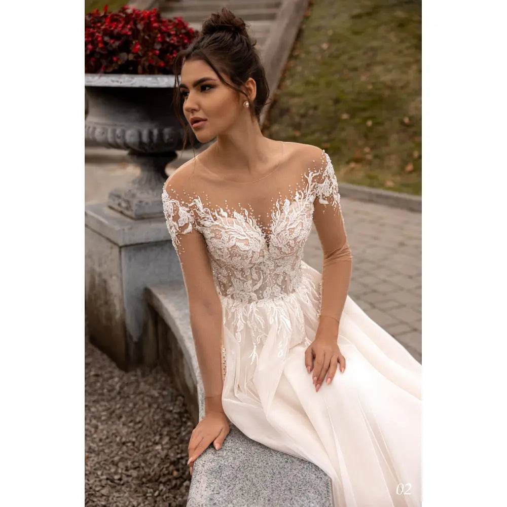 Rochie mireasa A-line cu umerii cazuti 23-02 - Simone Boutique rochii de mireasa Sibiu