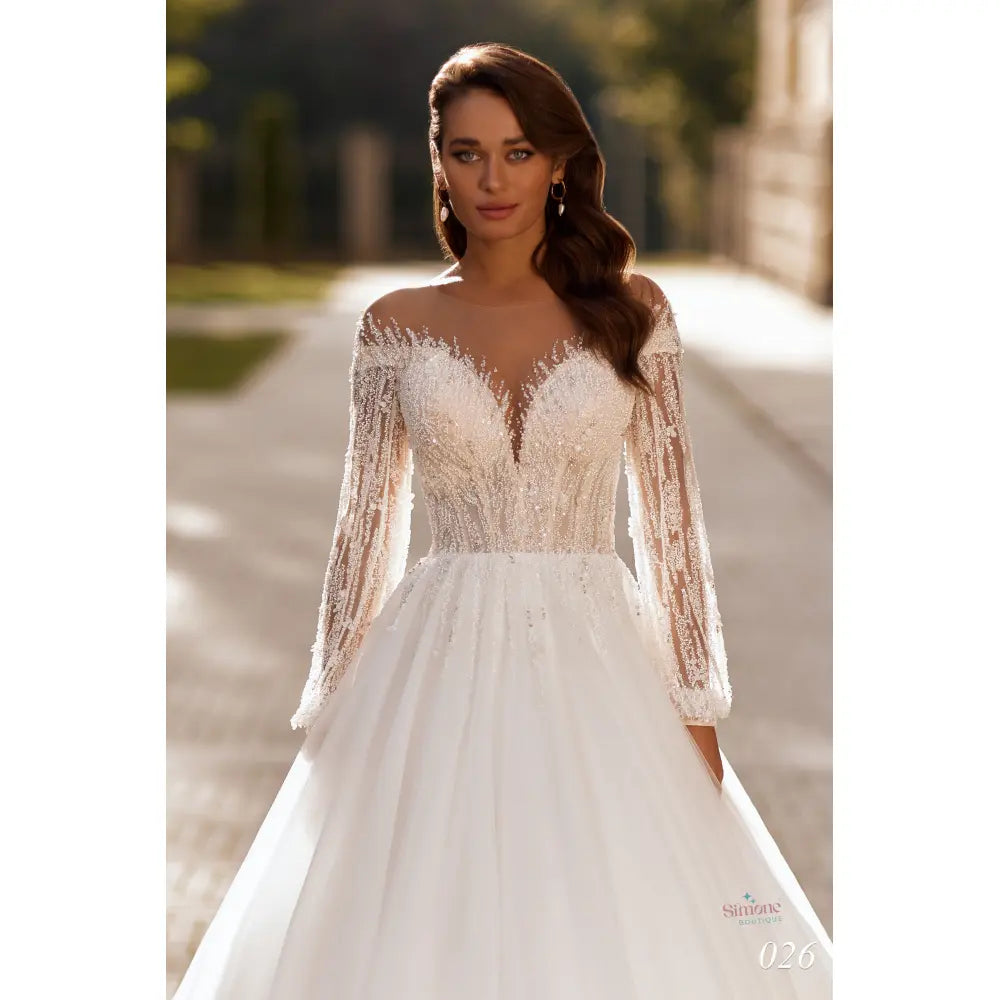 Rochie mireasa A-line cu umerii goi si maneci largi 24-26 - Simone Boutique rochii de mireasa Sibiu