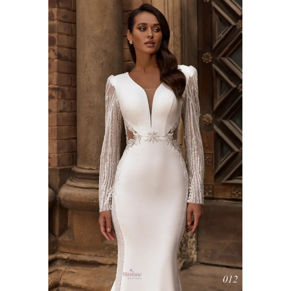 Rochie mireasa sirena cu trena si maneci lungi 24-12 - Simone Boutique rochii de mireasa Sibiu