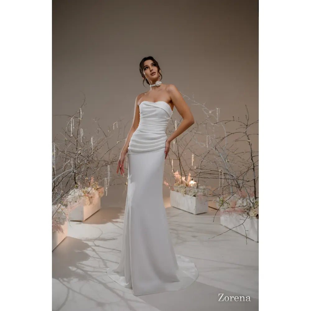 Rochie mireasa sirena din tafta cu umerii goi - Zorena - Simone Boutique rochii de mireasa Sibiu