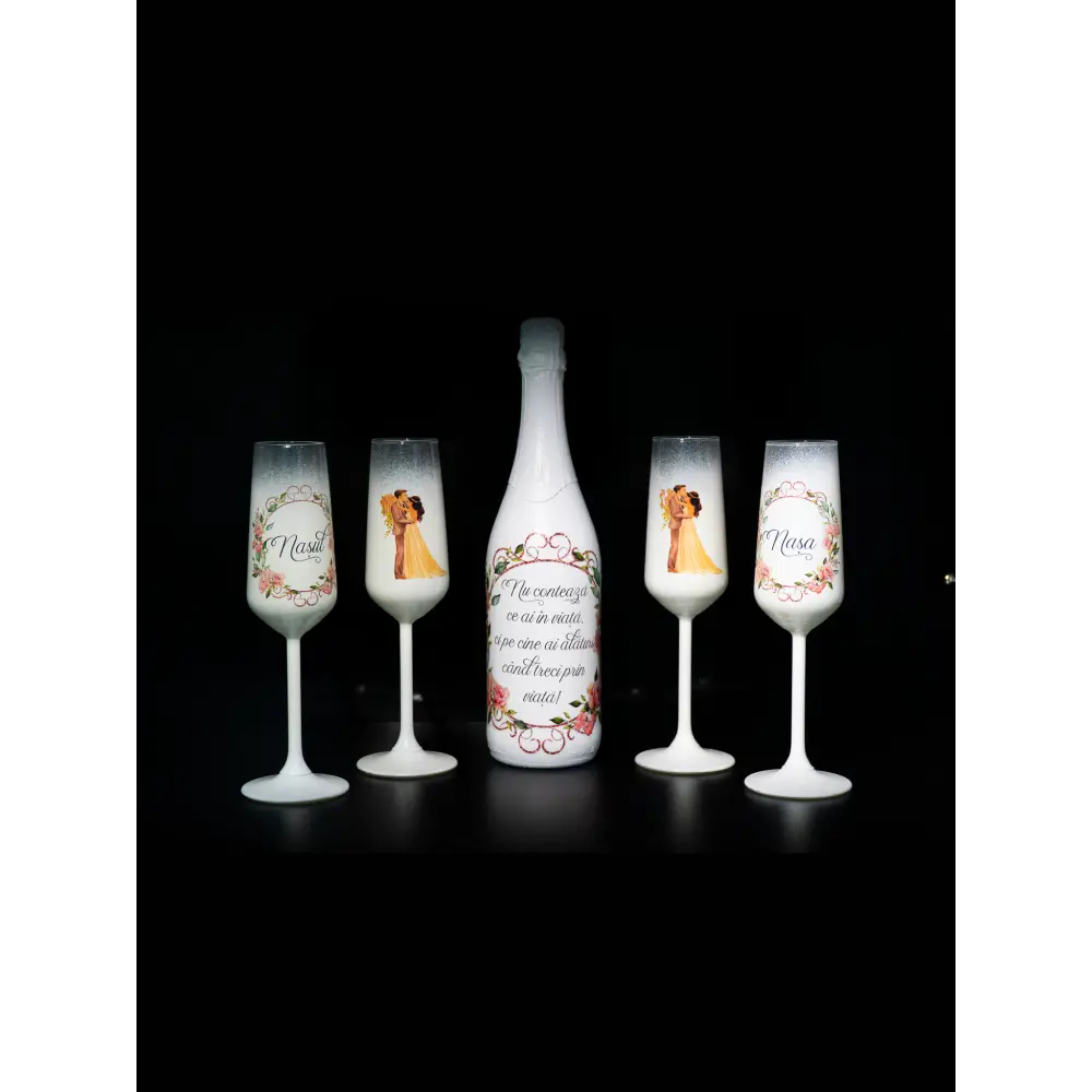 Set sampanie cu pahare miri si nasi P24 - Simone Boutique rochii de mireasa Sibiu