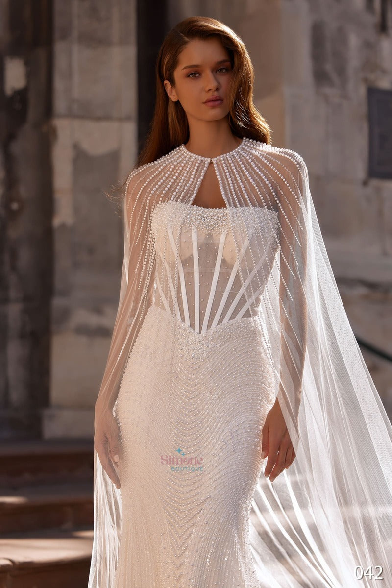 Rochie mireasa sirena cu capa detasabila 26-42