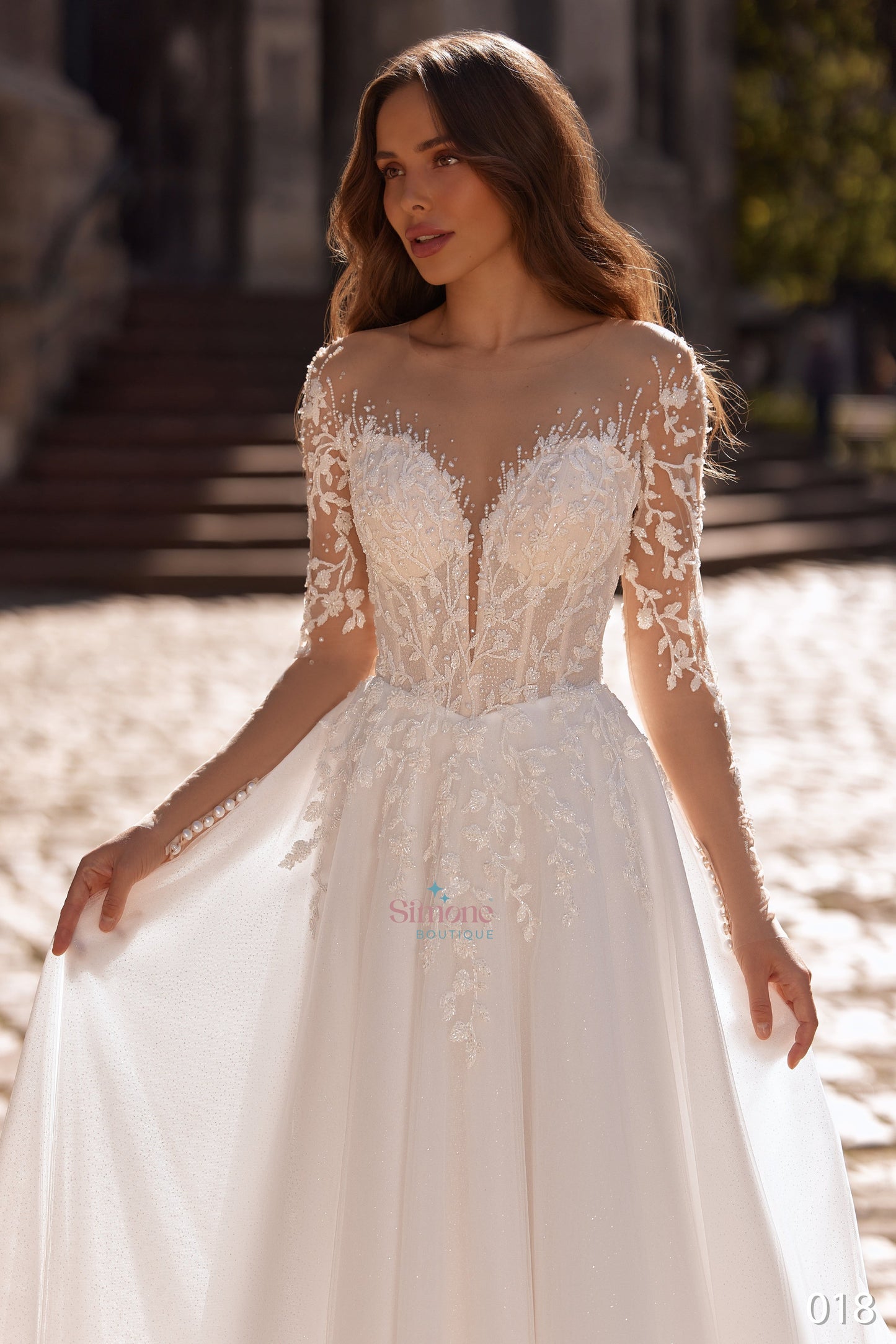 Rochie mireasa A-line cu maneci lungi 26-18