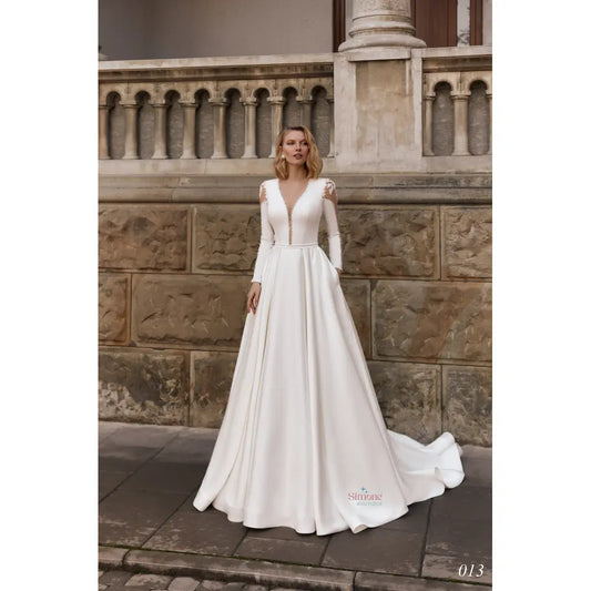 Rochie mireasa tafta cu maneci lungi 24-13 - Simone Boutique rochii de mireasa Sibiu