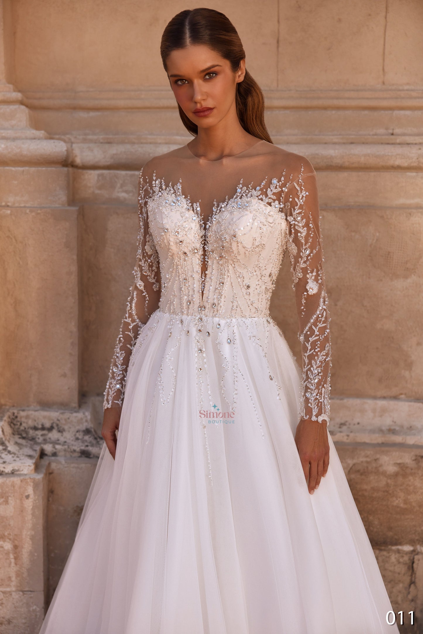 Rochie mireasa A-line cu maneci lugi 26-11