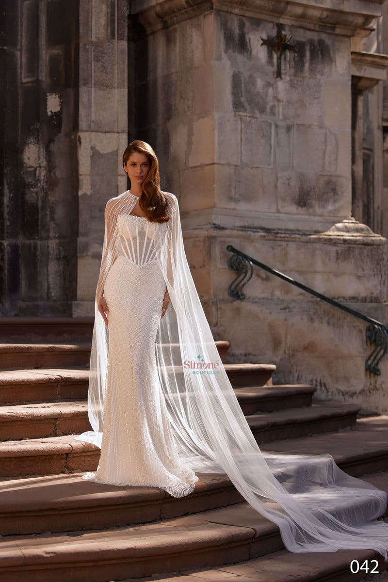 Rochie mireasa sirena cu capa detasabila 26-42