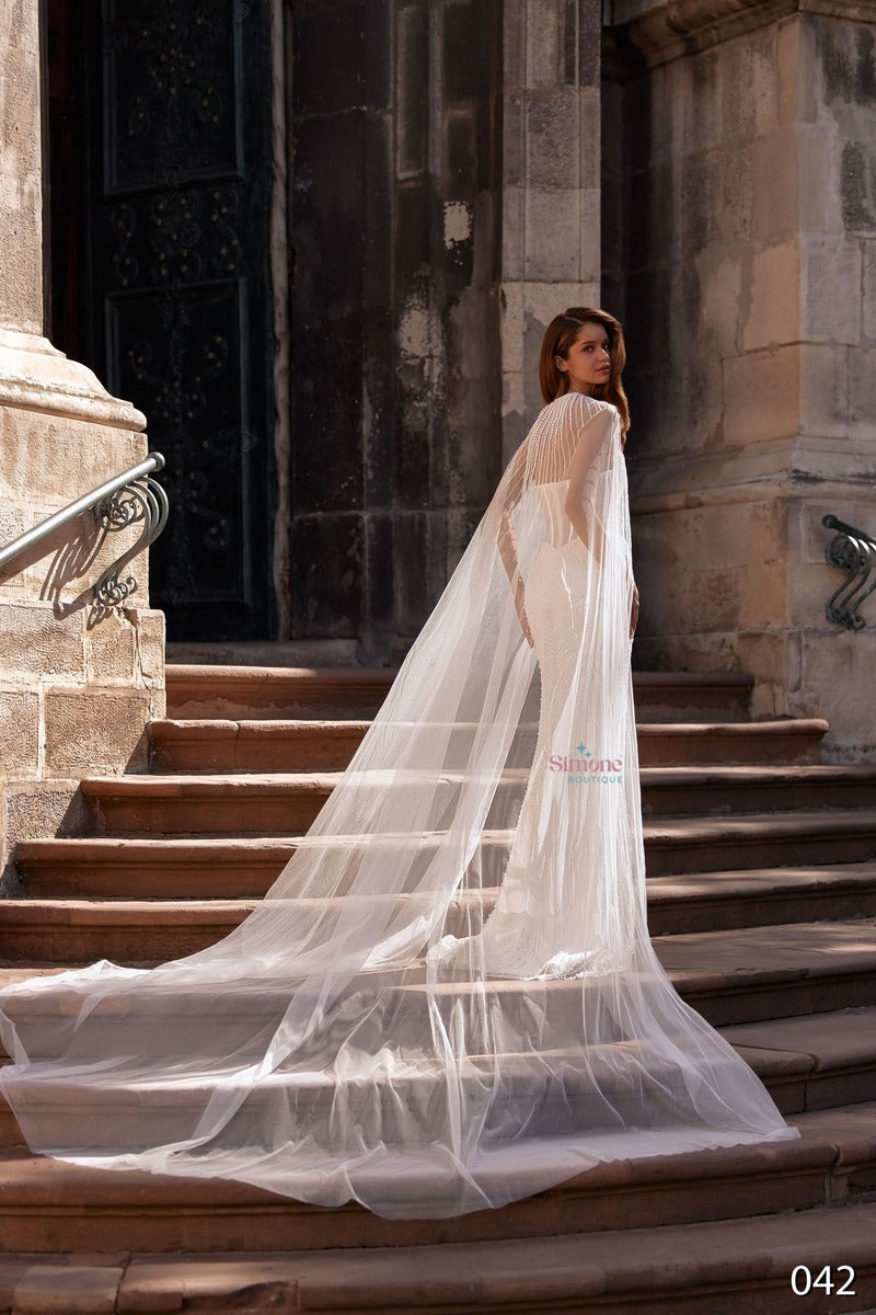 Rochie mireasa sirena cu capa detasabila 26-42