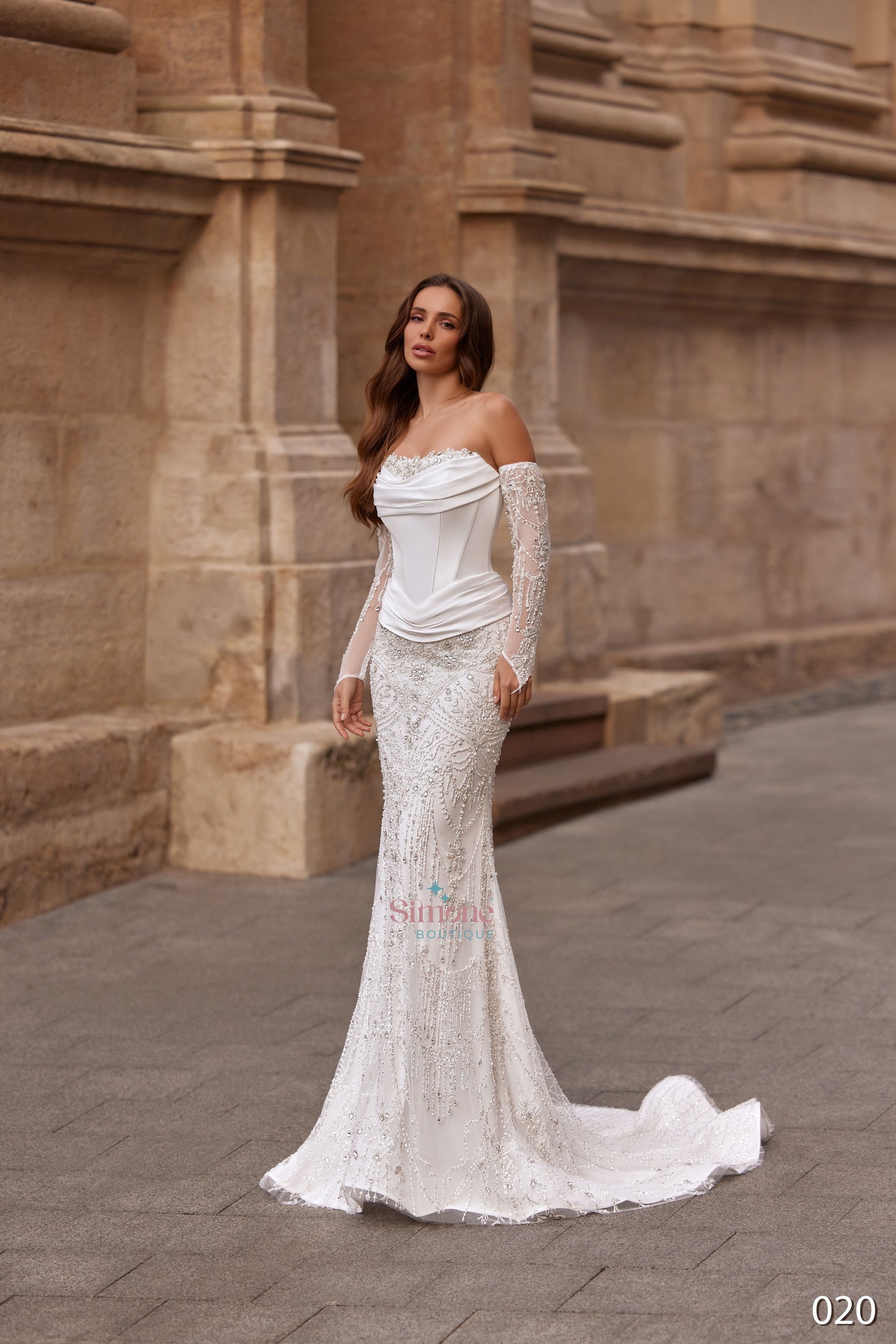 Rochie mireasa 2 in 1 sirena cu trena detasabila 26-20
