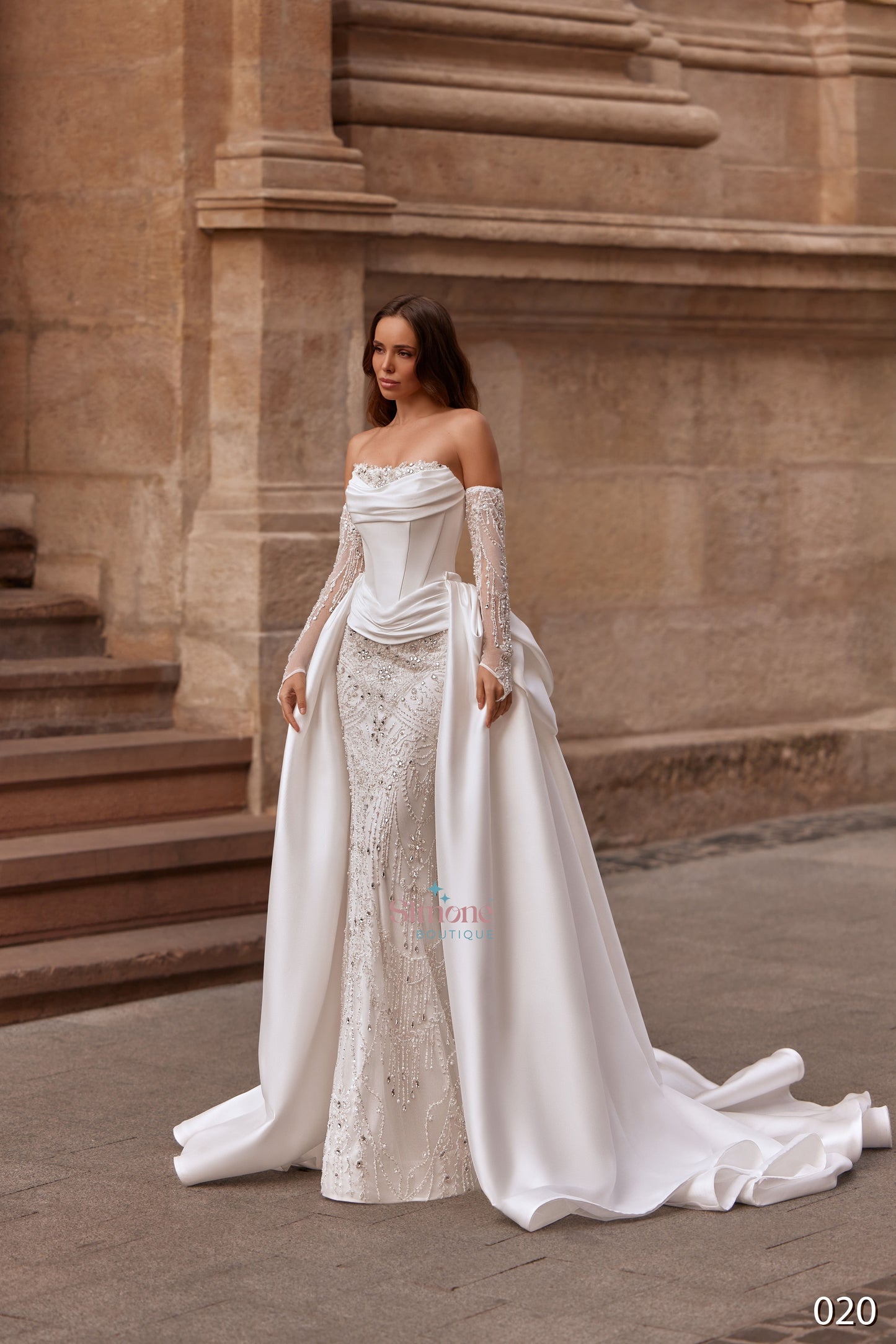 Rochie mireasa 2 in 1 sirena cu trena detasabila 26-20