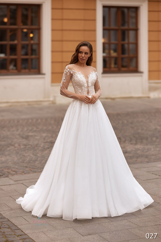 Rochie mireasa A-li cu maneci lungi 26-27