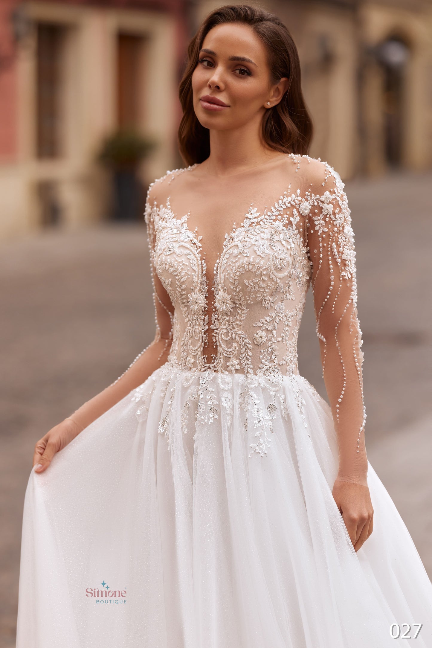 Rochie mireasa A-li cu maneci lungi 26-27