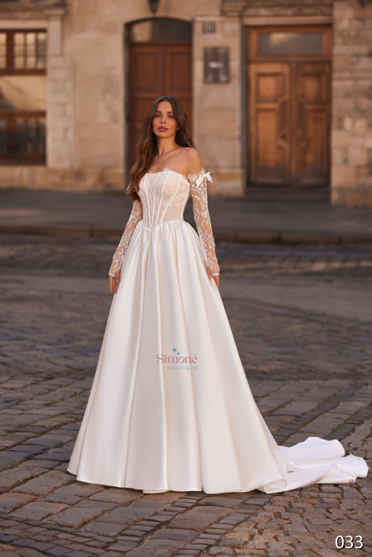 Rochie mireasa A-line cu maneci detasabile 26-33