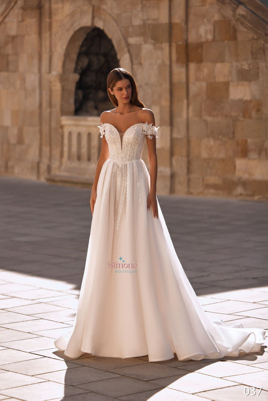 Rochie mireasa A-line cu umerii cazuti 26-37