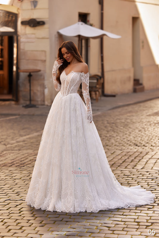 Rochie mireasa A-line cu corset si maneci 26-06